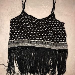 H&M Coachella B&W Fringe Crop Top